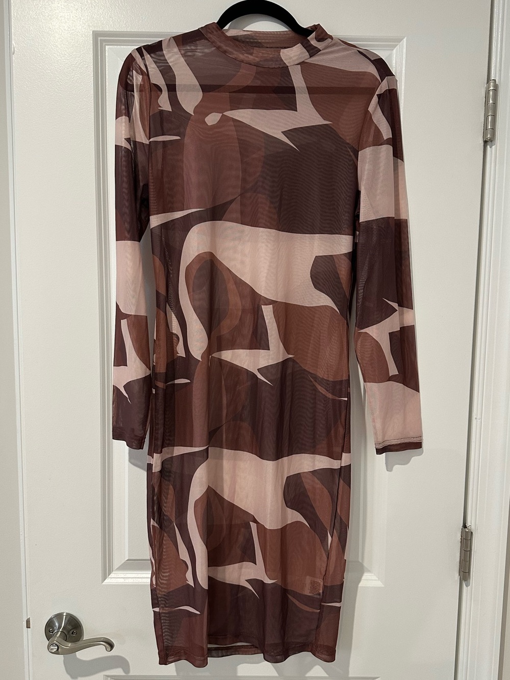 SHEIN Curve Sheer Abstract Print Swimsuit coverup in Brown Size OXL